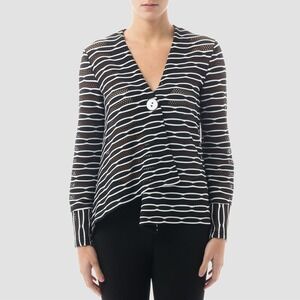 Joseph Ribkoff Striped Cardigan Open Front Cover‎ Up Black White Women 12 Summer